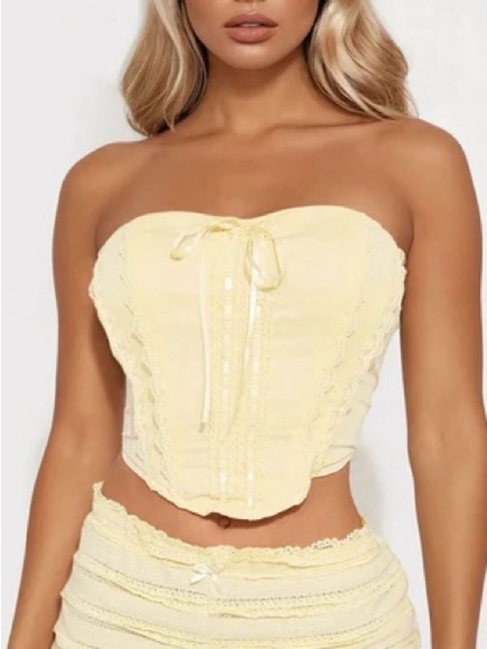 Strapless Yellow Lace-Up Corset Top